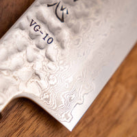 Hayabusa Santoku VG-10 Tsuchime Damascus Ebony 180mm (7.1") - heel