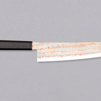 Hayabusa Gyuto Aogami #2 Rainbow Damascus is a versatile Japanese kitchen knife ideal for preparing meat, fish, and vegetables. Its blade, made of Aogami #2 steel, is thin and precise. It xcels in sharpness, edge retention, and ease of maintenance, but above all - looks - with the unique rainbow damascus pattern!
