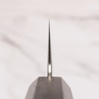 Choil view of Hayabusa Gyuto VG-10 Tsuchime Bubinga 210 mm, showing the blade thickness and precise edge geometry.