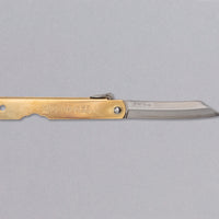 Higonokami is the most famous Japanese pocket knife and enjoys the same fame worldwide as the Swiss army knife. It is a small, lightweight, and durable pocket knife of simple design, suitable for versatile use. The BRASS version is made of quality, traditional Japanese Aogami #1 blue steel, hardened to around 62 HRC.