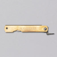 Higonokami is the most famous Japanese pocket knife and enjoys the same fame worldwide as the Swiss army knife. It is a small, lightweight, and durable pocket knife of simple design, suitable for versatile use. The BRASS version is made of quality, traditional Japanese Aogami #1 blue steel, hardened to around 62 HRC.