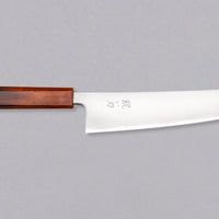 Hokiyama Gyuto SRS13 Migaki 210mm (8.3") is a knife suitable for professional users and home cooks who like low-maintenance knives that offer excellent cutting performance and edge retention, while still being fairly easy to resharpen. Fitted with a unique traditional Japanese handle from oak wood.