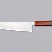 Hokiyama Gyuto SRS13 Migaki 210mm (8.3") is a knife suitable for professional users and home cooks who like low-maintenance knives that offer excellent cutting performance and edge retention, while still being fairly easy to resharpen. Fitted with a unique traditional Japanese handle from oak wood.