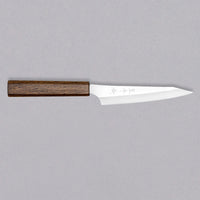 Kurosaki Petty Gekko VG-XEOS Migaki 130mm (5.1")_1 Kurosaki Petty from the Gekko line is another special blade from the hands of a talented young master blacksmith Yu Kurosaki. The minimalistic blade is treated to a high polish − hence the name Gekkō (月光), moonlight in Japanese. Made from VG-XEOS steel (61 HRC), it has excellent resistance to wear and corrosion.