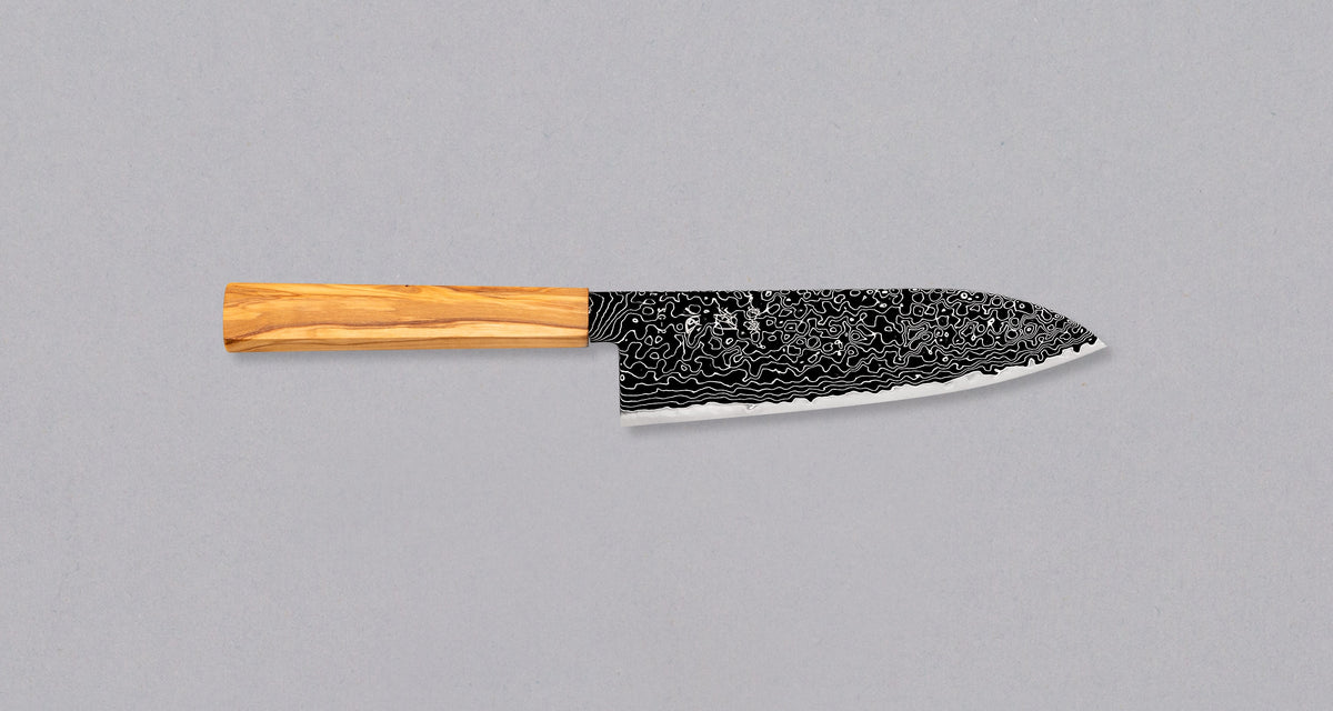 Hatsukokoro Mercury Santoku Kurozome Damascus 180mm (7.1