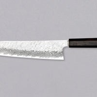 Nigara Gyuto VG-10 Damascus Tsuchime 240mm (9.4") is a multi-purpose Japanese kitchen knife, suitable for preparing meat, fish, and vegetables. VG-10 stainless steel ensures a fine sharpness with little to no maintenance. As such, the knife is also suitable as a first Japanese knife or gift. Fitted with an ebony handle.