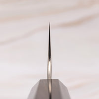 Nigara Kiri-Gyuto AS Migaki Tsuchime is a multi-purpose Japanese kitchen knife, suitable for preparing meat, fish and vegetables. Due to its easy-to-resharpen Aogami Super steel core (63 HRC) it keeps sharp for a long time. The beautiful combination of tsuchime, migaki and kasumi finishes makes this blade functional art.