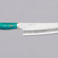 Nigara Kiritsuke-Gyuto SG2 Tsuchime is a multi-purpose Japanese kitchen knife, suitable for preparing meat, fish, and vegetables. Its SG2 powder steel core ensures long-lasting sharpness with little to no maintenance, as the steel resists corrosion very well. Browse our large selection of handcrafted Japanese knives!