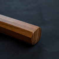 Nigara Kurozome Kiritsuke Yanagiba Aogami #2 Damascus 240mm (9.4") is a traditional single-bevel Japanese knife used for preparing meat and raw fish, especially sashimi and nigiri sushi, and meat. Its length allows the user to slice different types of protein in one single pulling motion, that will – together with the razor-sharp single bevel blade – birth smooth, shiny cuts.