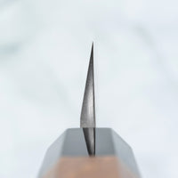 Nigara Kurozome Kiritsuke Yanagiba Aogami #2 Damascus 240mm (9.4") is a traditional single-bevel Japanese knife used for preparing meat and raw fish, especially sashimi and nigiri sushi, and meat. Its length allows the user to slice different types of protein in one single pulling motion, that will – together with the razor-sharp single bevel blade – birth smooth, shiny cuts.