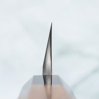 Nigara Kurozome Sakimaru Yanagiba Aogami #2 Damascus 270mm (10.6") is a traditional single-bevel Japanese knife used for preparing meat and raw fish, especially sashimi and nigiri sushi, and meat. Its length allows the user to slice different types of protein in one single pulling motion.