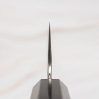 choil photo of Nigara Santoku VG-10 Damascus Tsuchime knife.