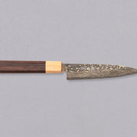 The Saji Petty VG-10 Gold RWO 135 mm is a small Japanese kitchen knife suitable for preparing meat, fish and vegetables. However, it would be an injustice to call it just a kitchen knife, as it is a remarkable example of blacksmith's craftsmanship - from its unique design to its very specific features.