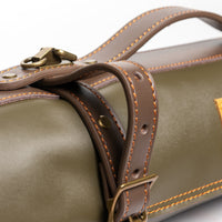 Chefs Leather Knife Roll is a must for every professional chef or passionate home cook with a large arsenal of kitchen tools. An elegant and safe way to store and transport your knives and kitchen accessories wherever the job takes you. This Chefs Leather Knife Roll is made of dark green suede leather, holds 6 knives.