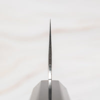 Knife choil.Kurosaki Nakiri Gekko from the Gekko line is the work of a talented master blacksmith Yu Kurosaki. The minimalistic, lightweight, perfectly balanced blade is treated to a high polish. The knife features new VG-XEOS steel (61 HRC), which has excellent resistance to wear and corrosion, and is fitted with an oak handle.