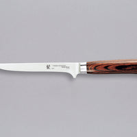 Presenting a knife designed specifically for the difficult task of separating meat from bone. Suitable for various types of meat - for trimming, boning and other butchering work. The blade length is 160 mm. Suitable for cooking enthusiasts and professional chefs alike. The core of the blade has a high-polish finish and is forged out of VG-5 (High Carbon Molybdenum Vanadium Steel) steel hardened to 61 HRC.