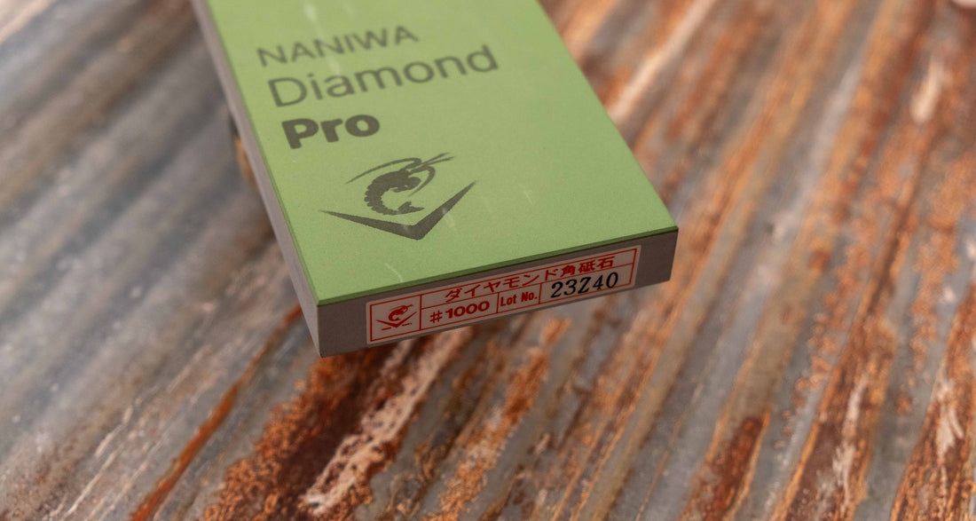 Naniwa Diamond Pro stone with grit #1000 is a premium splash-and-go diamond plate that is excellent for knife sharpening. Whereas many diamond stones have a single thin layer, the Naniwa Diamond Pro stones have a layer 1mm thick. This allows the stone to effectively "shed" worn layers, offering a fresh diamond grit.