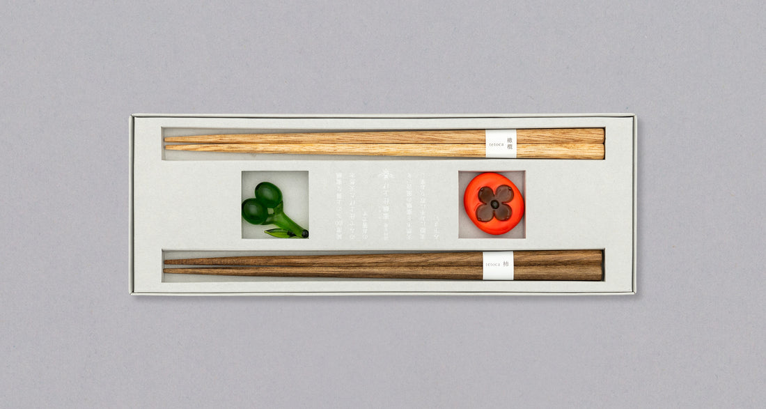 Tetoca Persimmon and Olive Wood Chopstick Gift Set