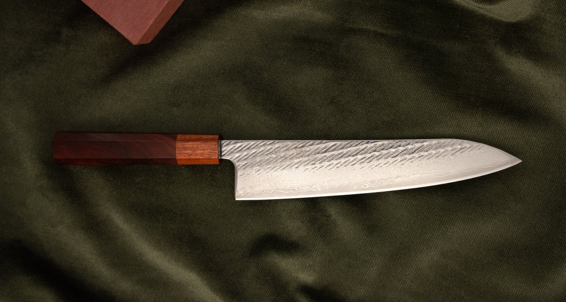 Hokiyama Gyuto Ginsanko Nawame Damascus 210mm (8.3") [Kaotan/Rosewood]