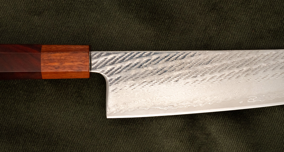 Hokiyama Gyuto Ginsanko Nawame Damascus 210mm (8.3") [Kaotan/Rosewood]