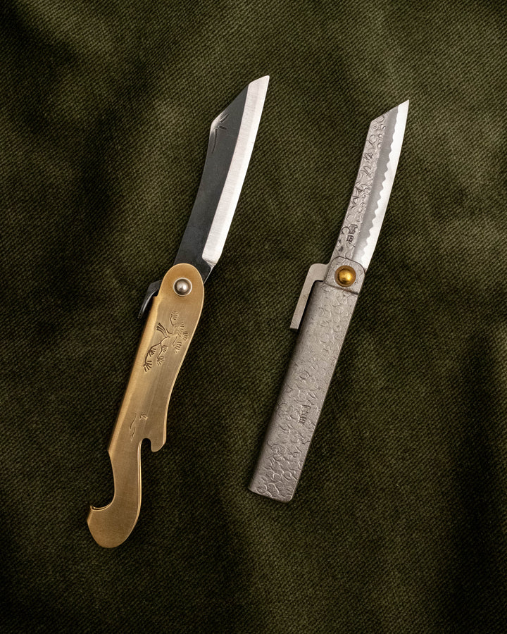 HIGO NO KAMI - Coltello Pieghevole Giapponese Fatto A Mano In Acciaio Bianco E Ottone