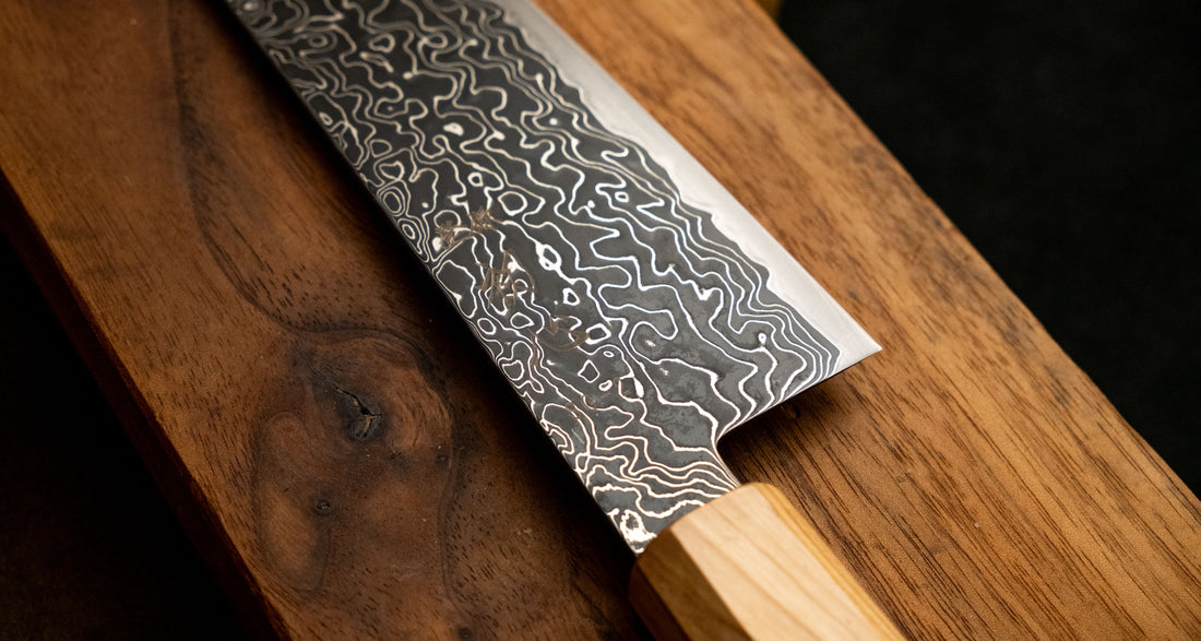 Hatsukokoro Mercury Gyuto Kurozome Damascus 210mm (8.3") [Mono Olivewood]