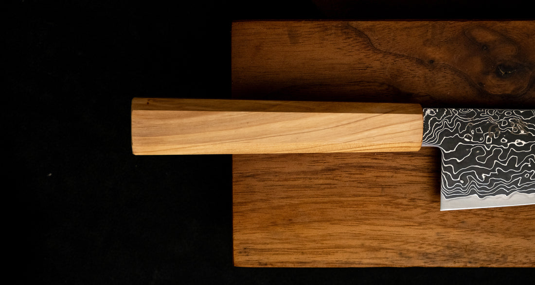 Hatsukokoro Mercury Gyuto Kurozome Damascus 210mm (8.3") [Mono Olivewood]