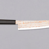 Hayabusa Gyuto Aogami #2 Rainbow Damascus is a versatile Japanese kitchen knife ideal for preparing meat, fish, and vegetables. Its blade, made of Aogami #2 steel, is thin and precise. It xcels in sharpness, edge retention, and ease of maintenance, but above all - looks - with the unique rainbow damascus pattern!