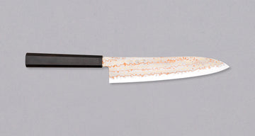 Hayabusa Gyuto Aogami #2 Rainbow Damascus is a versatile Japanese kitchen knife ideal for preparing meat, fish, and vegetables. Its blade, made of Aogami #2 steel, is thin and precise. It xcels in sharpness, edge retention, and ease of maintenance, but above all - looks - with the unique rainbow damascus pattern!