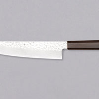 Left side view of Hayabusa Gyuto VG-10 Tsuchime Damascus 210mm knife, highlighting the blade and handle.