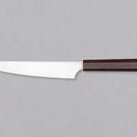 Hayabusa Petty Aogami Super Ebony 150 mm knife with a sleek migaki finish and elegant ebony handle.