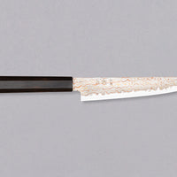 Hayabusa Petty Aogami #2 Rainbow Damascus 150mm is a versatile Japanese kitchen knife ideal for preparing meat, fish, and vegetables. Its blade, made of Aogami #2 steel, is thin and precise. It excels in sharpness, edge retention, and ease of maintenance, but above all looks - with the unique rainbow damascus pattern!