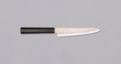 Hayabusa Petty Aogami #2 Rainbow Damascus 150mm is a versatile Japanese kitchen knife ideal for preparing meat, fish, and vegetables. Its blade, made of Aogami #2 steel, is thin and precise. It excels in sharpness, edge retention, and ease of maintenance, but above all looks - with the unique rainbow damascus pattern!