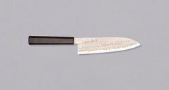 Hayabusa Santoku Aogami #2 Rainbow Damascus is a versatile Japanese kitchen knife ideal for preparing meat, fish, and vegetables. Its blade, made of Aogami #2 steel, is thin and precise. It excels in sharpness, edge retention, and ease of maintenance, but above all - looks - with the unique rainbow damascus pattern!