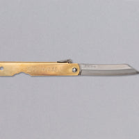 Higonokami is the most famous Japanese pocket knife and enjoys the same fame worldwide as the Swiss army knife. It is a small, lightweight, and durable pocket knife of simple design, suitable for versatile use. The BRASS version is made of quality, traditional Japanese Aogami #1 blue steel, hardened to around 62 HRC. 