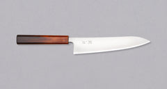 Hokiyama Gyuto SRS13 Migaki 210mm (8.3") is a knife suitable for professional users and home cooks who like low-maintenance knives that offer excellent cutting performance and edge retention, while still being fairly easy to resharpen. Fitted with a unique traditional Japanese handle from oak wood.