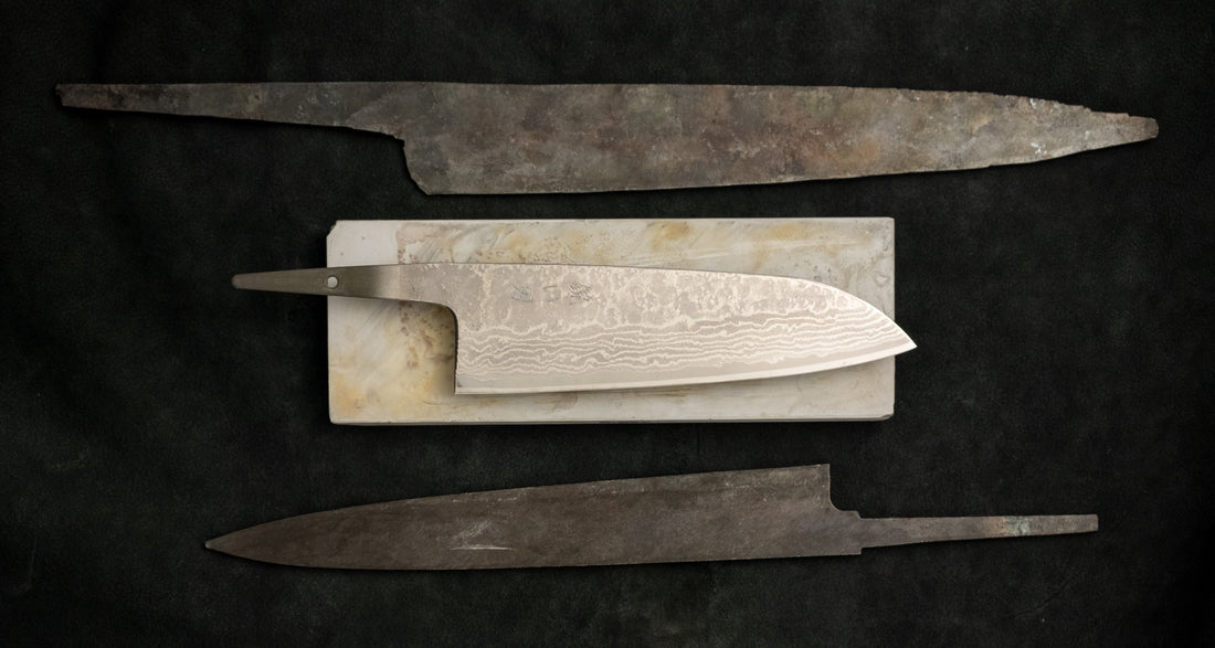 Hokiyama Santoku 440C Damascus 170mm (6.7") - BLADE