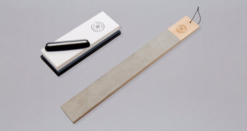 The SharpEdge BASIC set includes a finer #6000 grit stone, which works better with Japanese knives made from high-carbon steels. High-carbon steel has a more homogenous microstructure, so it can be sharpened with finer stones, even if you are a beginner.