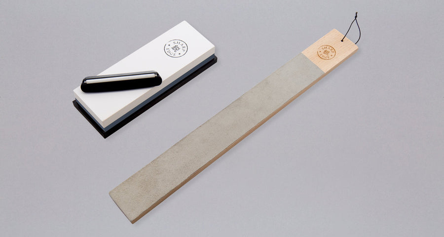 The SharpEdge BASIC set includes a finer #6000 grit stone, which works better with Japanese knives made from high-carbon steels. High-carbon steel has a more homogenous microstructure, so it can be sharpened with finer stones, even if you are a beginner.