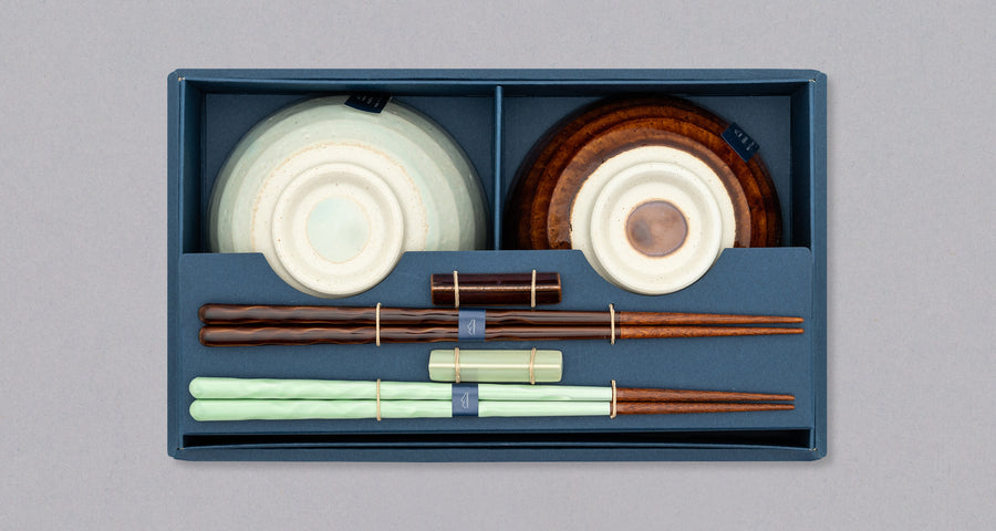 KURABI Mino Bowl and Chopstick Gift Set — Japanese Mino Ware Yusai