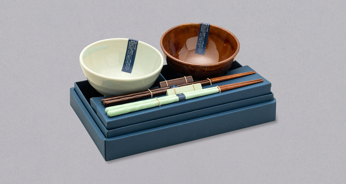 KURABI Mino Bowl and Chopstick Gift Set — Japanese Mino Ware Yusai