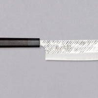 Kurosaki Nakiri Fujin is a limited edition collector's item - a knife from the talented master blacksmith Yu Kurosaki. It's made of excellent SG2 powder steel, which undergoes a heat treatment process to get a hardness of 63 HRC. The luxurious octagonal dark rosewood handle is topped with a black pakka wood ferrule.
