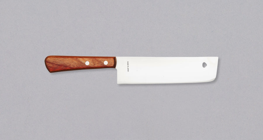 The MAC Nakiri 165 mm is a traditional Japanese knife specially designed for cutting vegetables. The blade is made of MAC molybdenum steel and has an ergonomic rosewood western handle. These features make the MAC Nakiri 165mm knife suitable as a first Japanese knife for all vegetable lovers and also a great gift.