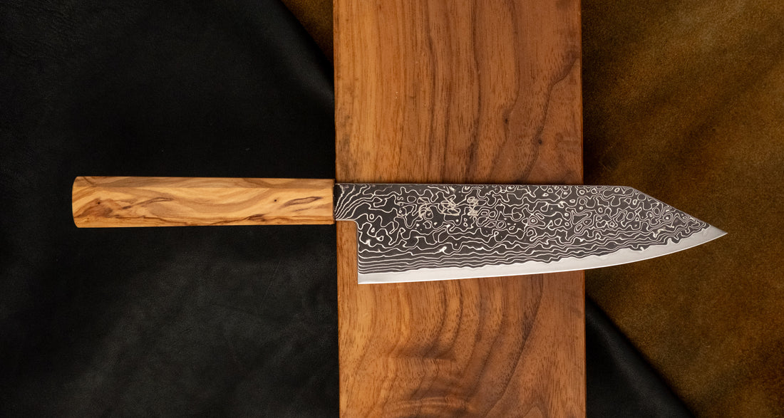 Hatsukokoro Mercury Bunka Kurozome Damascus 180mm (7.1") [Mono Olivewood]