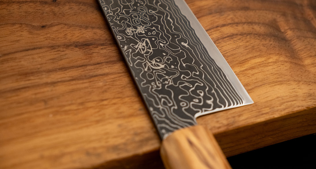 Hatsukokoro Mercury Bunka Kurozome Damascus 180mm (7.1") [Mono Olivewood]