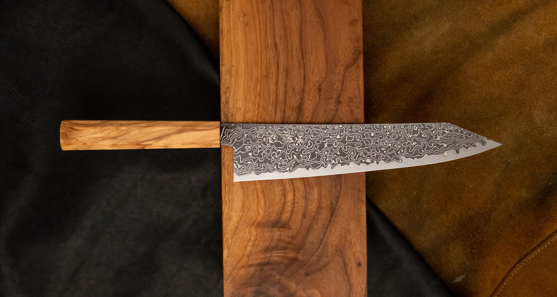 Hatsukokoro Mercury Kiri-Gyuto Kurozome Damascus 210mm (8.3") [Mono Olivewood]