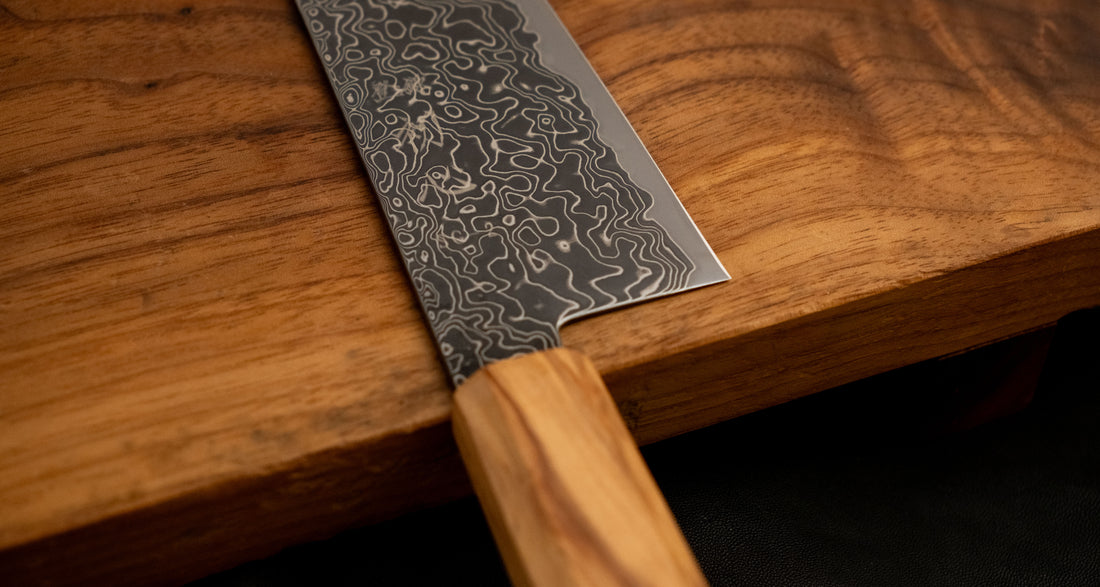 Hatsukokoro Mercury Kiri-Gyuto Kurozome Damascus 210mm (8.3") [Mono Olivewood]
