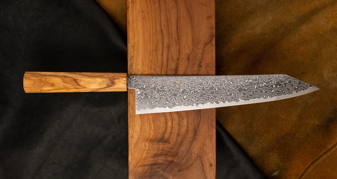 Hatsukokoro Mercury Kiri-Gyuto Kurozome Damascus 240mm (9.4") [Mono Olivewood]