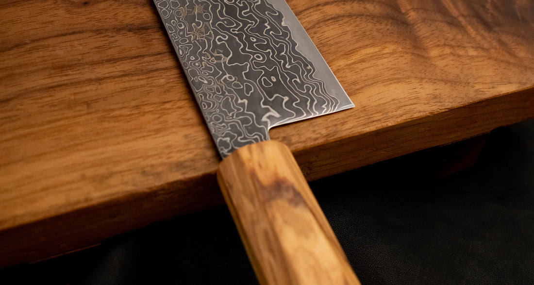 Hatsukokoro Mercury Kiri-Gyuto Kurozome Damascus 240mm (9.4") [Mono Olivewood]
