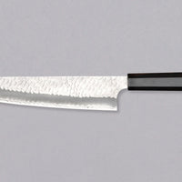 Nigara Gyuto SG2 Migaki Tsuchime 240mm is a multi-purpose Japanese kitchen knife, suitable for preparing meat, fish and vegetables. Its core is made of SG2 powder steel, ensuring long-lasting sharpness while requiring minimal maintenance. The steel's excellent corrosion resistance makes it a reliable choice for kitchen use. Fitted with luxurious ebony handle.